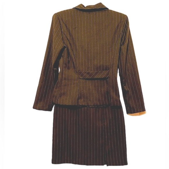 VTG 90 USA Gorpcore Goth Black Pin Stripe Suit Blazer Mini Skirt 3/4 Long Sleeve - Picture 2 of 16